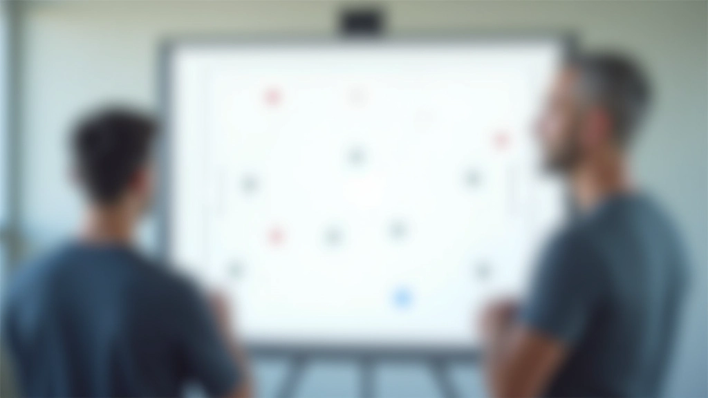 رسم تخطيطي على لوحة بيضاء يوضح تشكيل هجومي متقدم مع أسهم توضح حركة اللاعبين والتدفق الهجومي